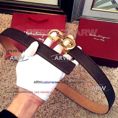 Perfect Replica Salvatoye Ferragamo Gold Buckle Brown Tree Lines Leather Belt